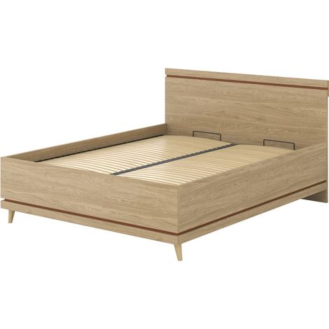 Bett + Lattenrost NOKI – 160x200 cm helles Eichenholz und Mokka – Skandinavischer Stil
