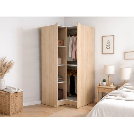 Dmora - Guardaroba 2 ante Aser, Mobile angolare per camera da letto, Armadio appendiabiti ad angolo, 91x93h184 cm, 91x93h184 cm, Rovere