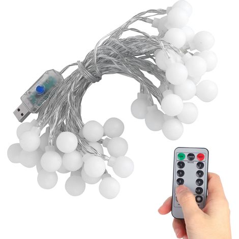 Guirlande lumineuse boules globe 40 LED 6 m USB 8 modes pour intérieur extérieur Blanc chaud (1/5)