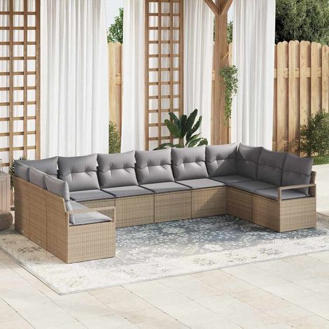 vidaXL Set di divani con cuscino 10 pcs Beige polyrattan (1/5)