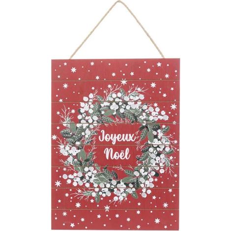 Paris Prix - Pancarte Couronne soir De Noël 29x39cm Rouge