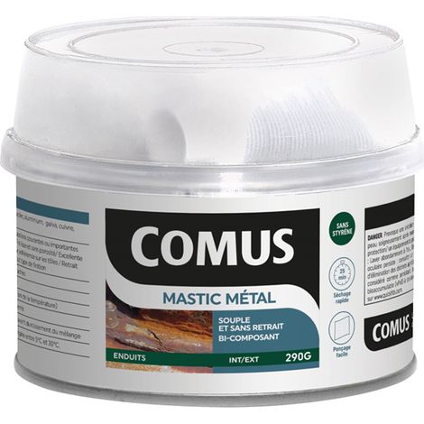 Comus – Mastic bi-composant pour métaux – 290 g – Excellente adhérence sur tôles – Fini lisse et sans porosité – Réparation carrosserie et gouttières (1/2)