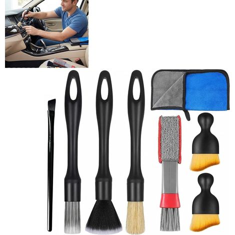 Ensemble de 7 Pinceaux de Nettoyage Auto Polyvalents - Kit de Brosse Detailing pour Jantes, Intérieur de Voiture, Ventilation, et une Serviette en Microfibre Ultra-Absorbante pour un Entretien Complet (1/5)