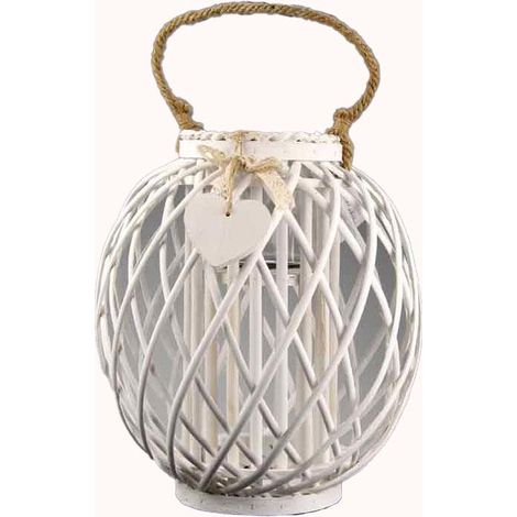 LANTERNA PORTA CANDELA BIANCA INTRECCIO BAMBU 16X 35CM