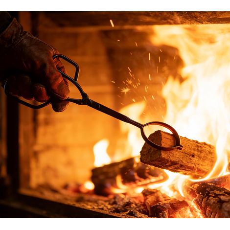 Pince à bûches de 43 cm de long avec grande poignée, design riveté, pour foyer, barbecue, grill, charbon et bois (1/5)