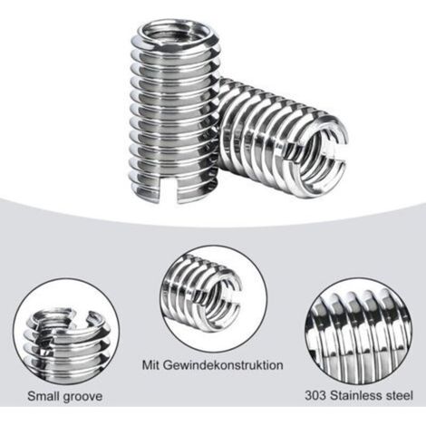 10 Pièces Insert Fileté M8/M10, Insert de Filetage Autotaraudeur, Écrous à Visser M8 x 1,25 mm Femelle, M10 x 1,5 mm Mâle, 12mm Long, Kit de Réparation de Filetage pour Maintenance Matérielle