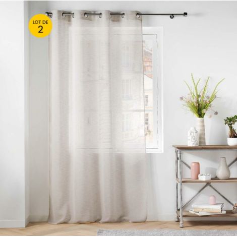Lot de 2 voilages à œillets 140 x 240 cm – Voile tissé Éole Beige (1/5)
