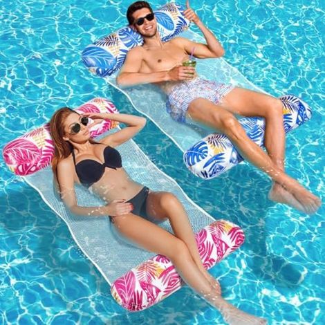 Amteker Matelas gonflable piscine XL, 2 pièces hamac aquatique adulte, accessoire piscine 4 en 1 pour loisirs d'été (1/5)