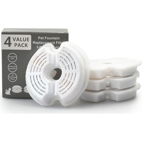 Lot de 4 filtres de rechange pour fontaine à eau pour chat en acier inoxydable de 2,5 l - 2 l - Filtre de rechange avec résine et charbon actif - Convient pour chats et chiens