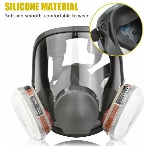 Masque de protection complet en silicone – 2 cartouches filtrantes + 2 bouchons + 10 tampons – Protection contre particules et gaz nocifs (1/5)