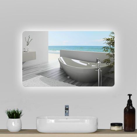 Aica Sanitarios Espejo de baño con luz LED,100 x 60 cm, espejo rectangular,brillo ajustable+ funciñon de memeoria agapada