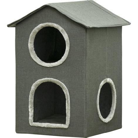 Casetta per Gatti a Due Livelli 42x46x59,5 cm 3 Entrate con Cuscini Verde (1/5)