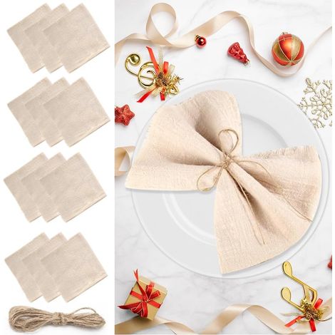 Stoffservietten, 12 Stück, Baumwollservietten 42 x 42 cm, Tischservietten für Hochzeiten, Restaurants, Partys, Geburtstage, Beige (1/5)
