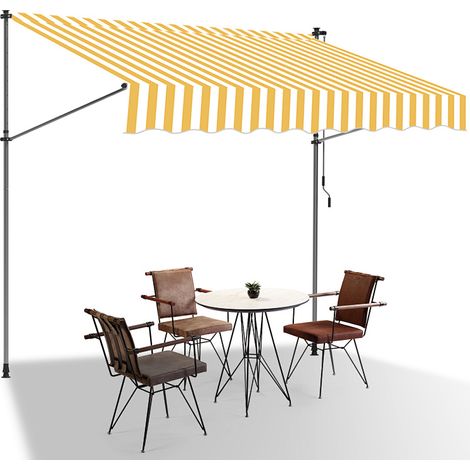 Wolketon Store de balcon jaune et blanc, 350x120 cm, réglable, protection UV, pour jardin et terrasse