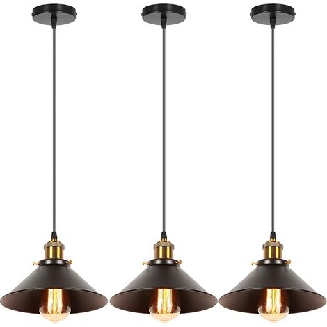 3x Retro Suspension Luminaire Industriel Design Edison Luminaire Plafonnier E27 Lustre Suspension en Métal, Ø 22cm (3 PACK Noir) (1/5)