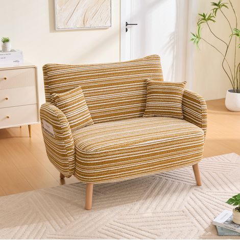 canapé fauteuil bouclé salon 2 places moutarde 121 cm OKMYHOME (1/5)