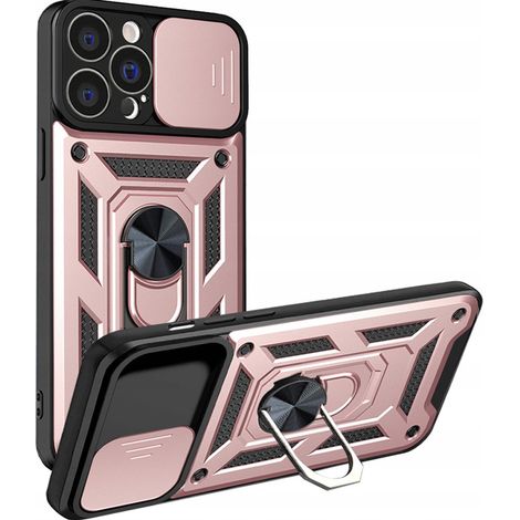Funda Hybrid Armor Camshield para iPhone 13 Pro con protector de cámara, color rosa.