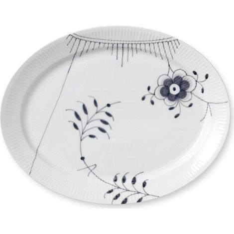 Assiette ovale en porcelaine de couleur blanc/noir, longueur : 33,4 cm (1/2)