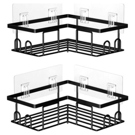 QORVA-2pcs Étagère douche d'angle sans perçage,étanche et antirouille,Organiseur de salle bain,support pour shampoing et gel douche,noir