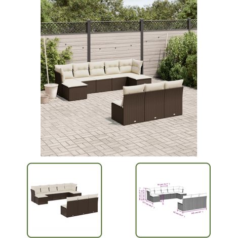 The Living Store 10-tlg. Garten-Sofagarnitur mit Kissen Braun Poly Rattan - Gartensorte - Lounge Set - Gartenmöbelset - Outdoor Möbel - Rattan Gartenmöbel (1/3)
