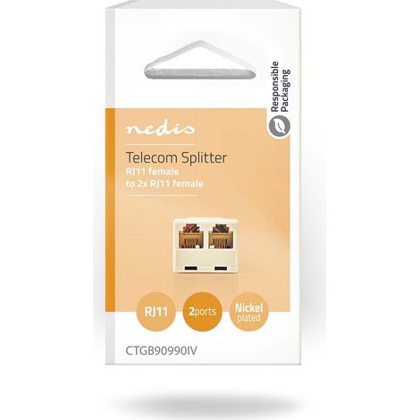 Nedis Telekommunikations-Splitter / RJ11 Buchse / 2x RJ11 (4/6) Buchse / ABS / Elfenbein / Box