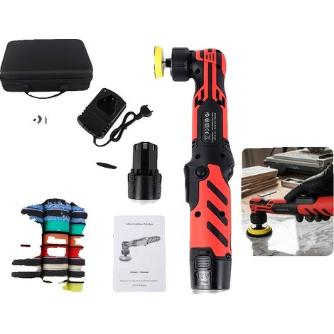 Pulidora de coches, alimentada por batería de 12 V, 6 velocidades variables, diseño ligero, tres ejes intercambiables, 60 minutos de autonomía. (1/5)