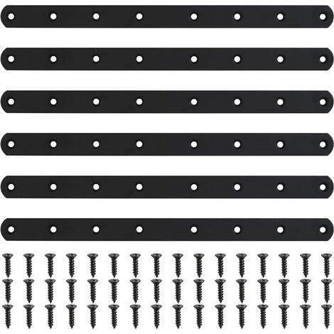 6 Pièces Plaque Perforée Noire, Connecteur Métallisé, Connecteur pour Bois de Plan, Plaque de Réparation, Connecteur d'Angle Plat avec 48 Vis pour Mobilier Armoires Étagères, 295x20x3 mm (1/4)