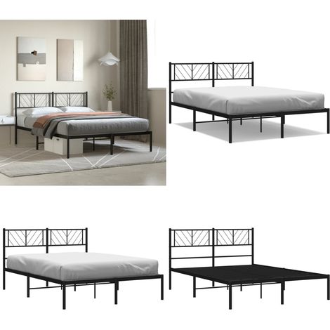Cadre de lit métal sans matelas avec tête de lit noir 140x190cm - Cadre De Lit Metal - Lit Double - Lit Avec Têtedé Lit - Literie - Meubles Chambre - Home & Living (1/5)