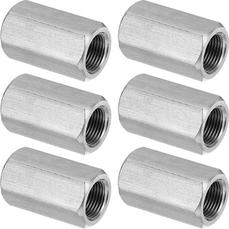 Ecrou Long M12 x 1 de Pas Écrou Hexagonal en Acier Inoxydable 304, 6Pcs 30mm/ 1.2" Longueur Raccords de Tige Filetés Avec Écrou de Serrage, Ton Argent (1/5)