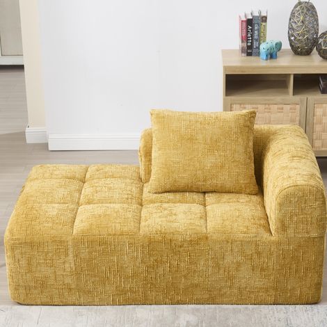 Chaise longue 158x90x60 cm in tessuto chenille giallo, con contenitore per soggiorno FloraGrace (1/5)
