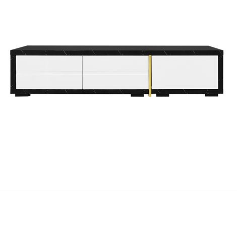 Mobile TV allungabile e girevole 140-260 cm effetto marmo nero bianco oro MODENUIT (1/5)