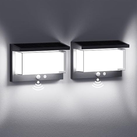 2 x Outdoor Solar Wall Lights with Motion Sensor IP65 6500K Cool White Auto On/Off Waterproof for Garden, Terrace, Corridor and Driveways (1/5)