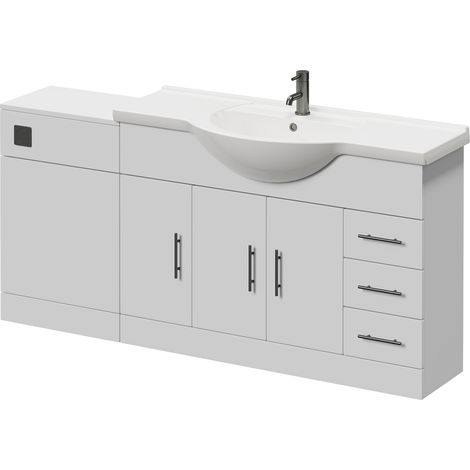 Alexander James Gloss White 1700mm 3 Door Vanity Unit Toilet Suite - 1700mm - Gunmetal Grey 96mm Bar HandleWithout James Toilet Pan