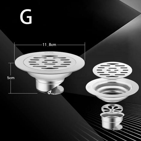 (12cm-A)With Grid Grate Cover Shower Floor Drain Stainless Steel Backflow Preventer Sink Strainer Anti-odor Round Drain Filter (1/4)