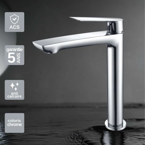 Robinet Mitigeur Lavabo Salle de Bain chromé – Bec Haut Anti-Calcaire – Design moderne - LUXOR IMEX (1/3)