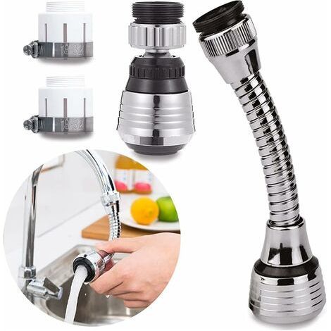 2 Pièces Robinet d'eau pivotante,Tête De Robinet De Cuisine Mobile 360 Degrés,2 Modes Réglable Douche Tête Filtre Pulvérisateur,Aérateur de cuisine,Robinet de Cuisine,Rallonge de robinet de Cuisine