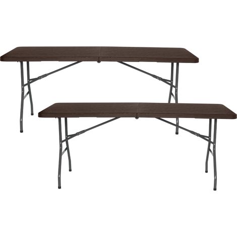 7house 2er-Pack tragbare Klapptische aus Kunstharz, 180 cm, braune Holzoptik