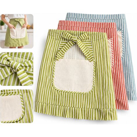 3 Pièces Rouge Bleu et Vert Demi-Tablier de Cuisine Coton et Lin Léger et Respirant 70 x 50 cm 0,15 kg Cuisine et Domicile (1/5)