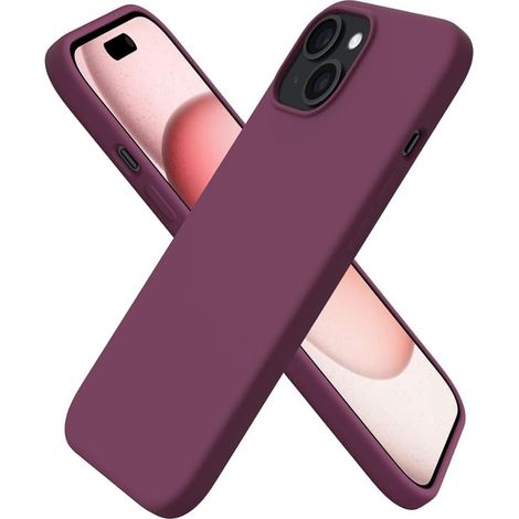 Coque pour iPhone 15, en silicone liquide, ultra-fine et résistante aux chocs, couleur vin rouge, offrant une protection intégrale. (1/5)