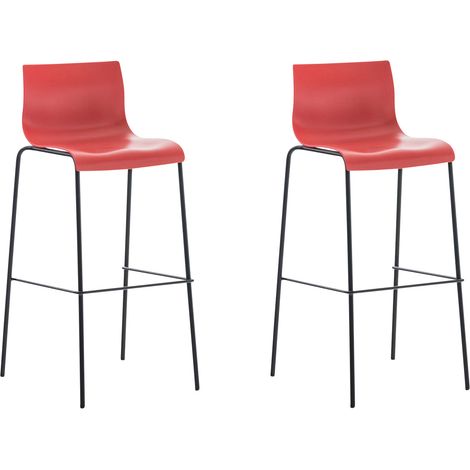 Set di 2 sgabelli da bar in plastica rossa con struttura in metallo nero e oro e quattro gambe stile chic e moderno 100006195