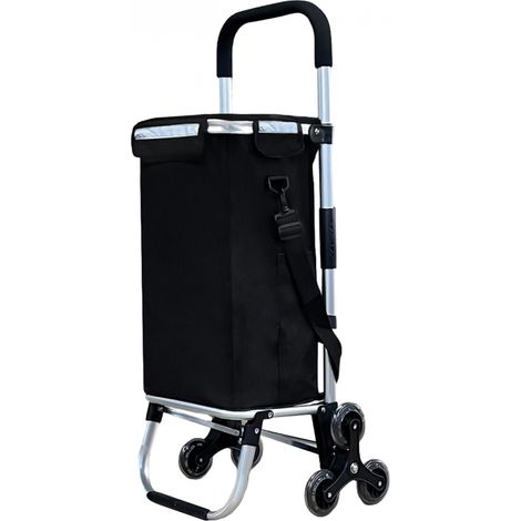 Chariot de courses pliable en aluminium 6 roues, compartiment isotherme, capacité 46 L, charge max 30 kg - Noir - Linxor