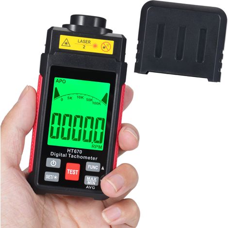 Tachymètre numérique phototachymètre optique 630-650nm large plage de mesure écran LCD grand format 1099999 tr/min HT670 (1/5)