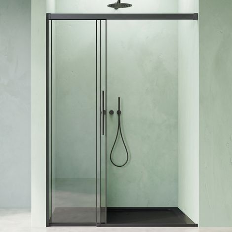 Mai & Mai Duschtür Nischentür Schiebetür für dusche, Duschkabine Duschabtrennung in Schwarz,Nischentür 3-teilig Duschtür 90x195 cm Teramo70K (1/5)