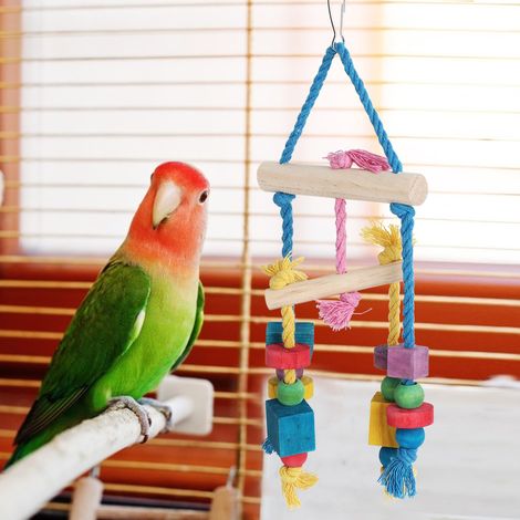 Bloc de bois coloré à mâcher, ficelle en coton, jouet d'équilibre suspendu pour perroquets, accessoire de balançoire (1/5)