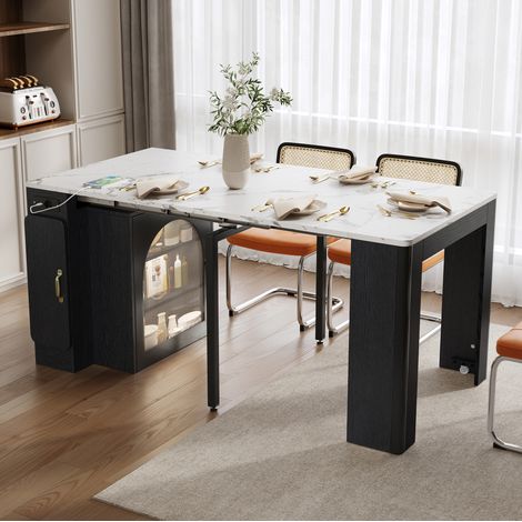 Table extensible îlot cuisine à roulettes blanc noir OKMYHOME (1/5)