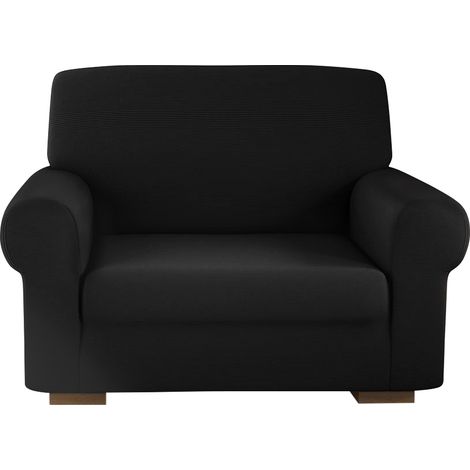 Funda de Sillón de 1 Plaza con Elástico Color Sólido Antimanchas de Tejido Piqué  Color: Negro
