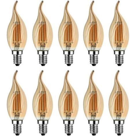 Ampoule Flamme LED E14, 4W Equivalent à Ampoule Halogène/Incandescente 40W, Blanc Chaud 2700K, Flamme Bougie LED encastrable, 360° Faisceau, IRC80, Verre marron, Lot de 10 [Classe énergétique A++] (1/5)