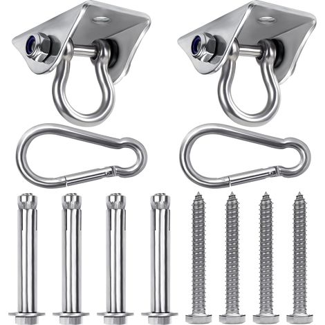 2er-Pack – Robuster Deckenhaken – Drehbarer Edelstahl-Deckenhaken mit Schrauben (Beton/Holz) – 400 kg Tragfähigkeit – Für Stuhl, Hängematte, Schaukeln, Boxsack