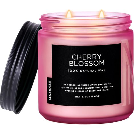 Bougie printanière à la fleur de cerisier – Cire de soja longue durée 70 h – 328,9 g – Aromathérapie pour réduire le stress – Cadeau romantique pour femme (1/5)