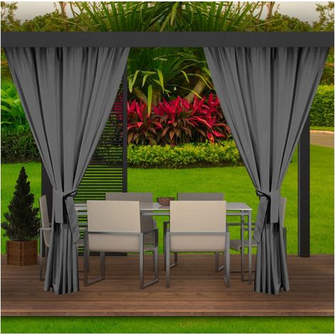 Setgarden – Rideau d'extérieur imperméable 2 pièces anthracite 155x240cm – Pour pergola et terrasse – Lavable à 30°C – Fixation tunnel (1/3)